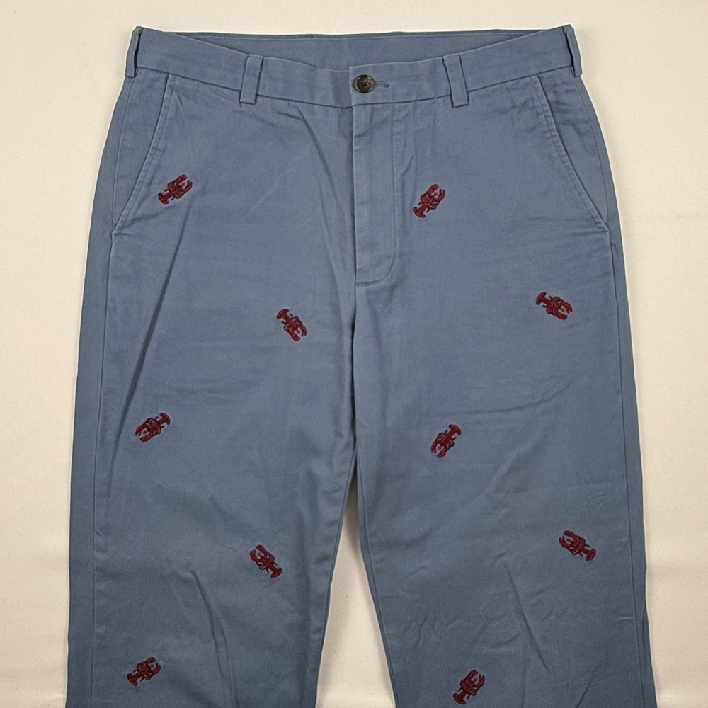Brooks Brothers 346 Mens Blue Lobster Embroidered Cotton Chino Pants 34x32